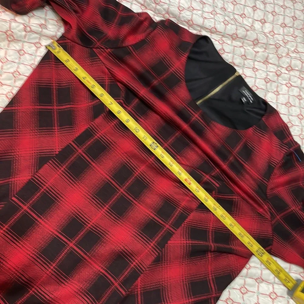 Tahari pleated plaid drop waist dress